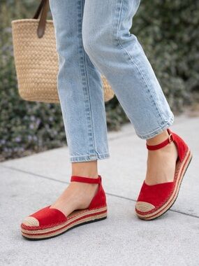 Wild Diva Red Espadrille Platform Sandals with Ankle Strap